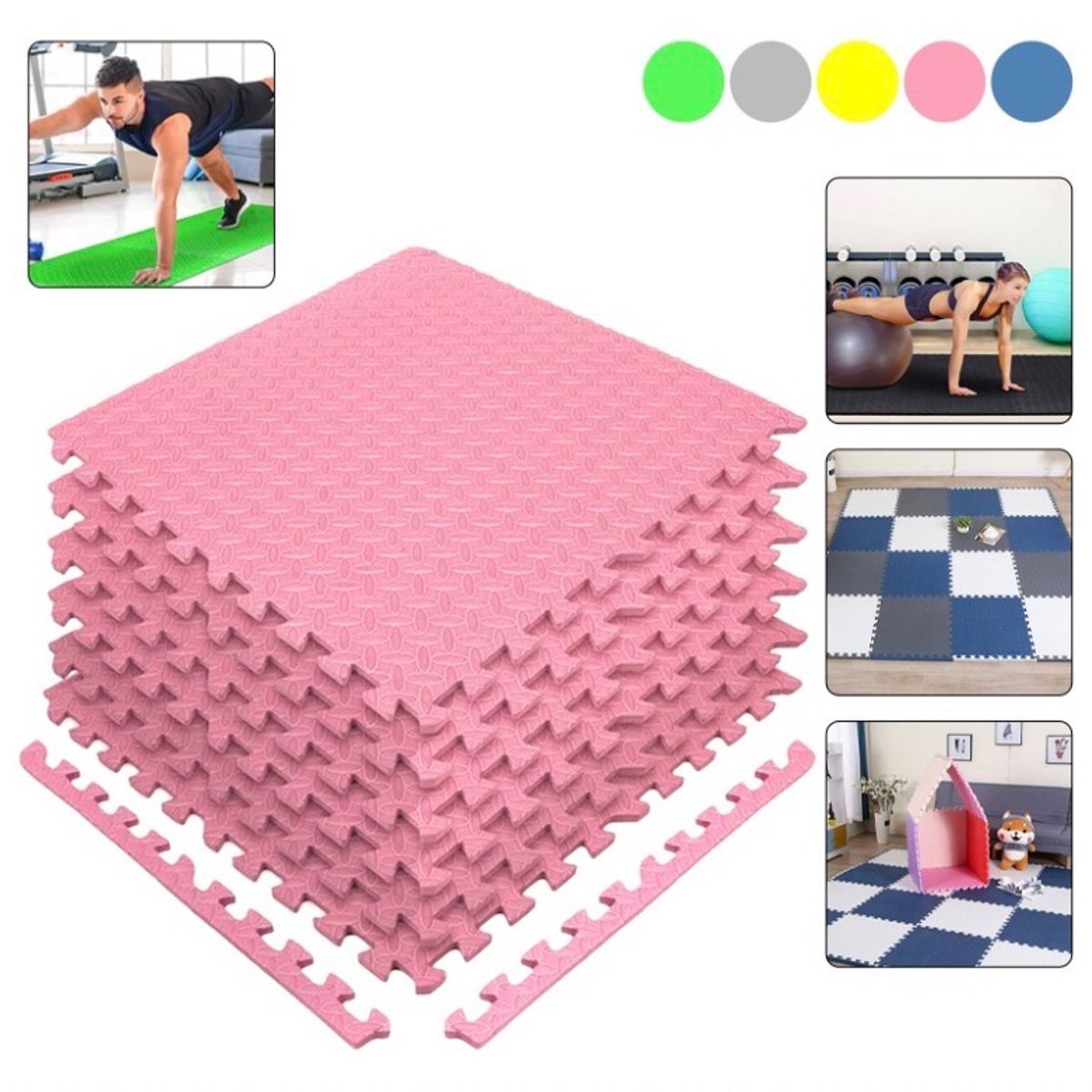 GENERICO - Pack X 4 Tatami Alfombra Encastrable 60x60x1.2cm Goma Eva ROSA