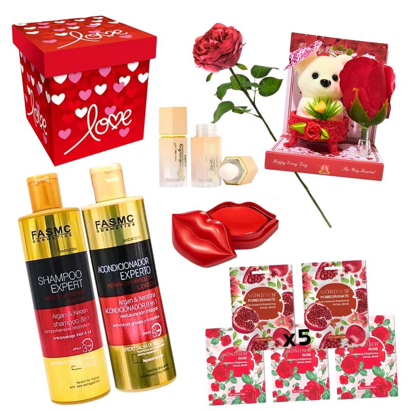 GENERICO - Kit Detalles Peluche Shampoo Mascarillas Rosa Iluminador