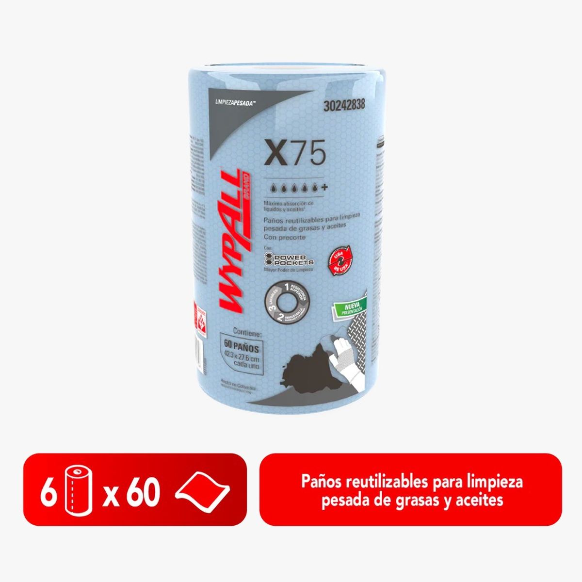 GENERICO - Wypall X75 Azul 6 rollos de 60 paños. Kimberly Clark