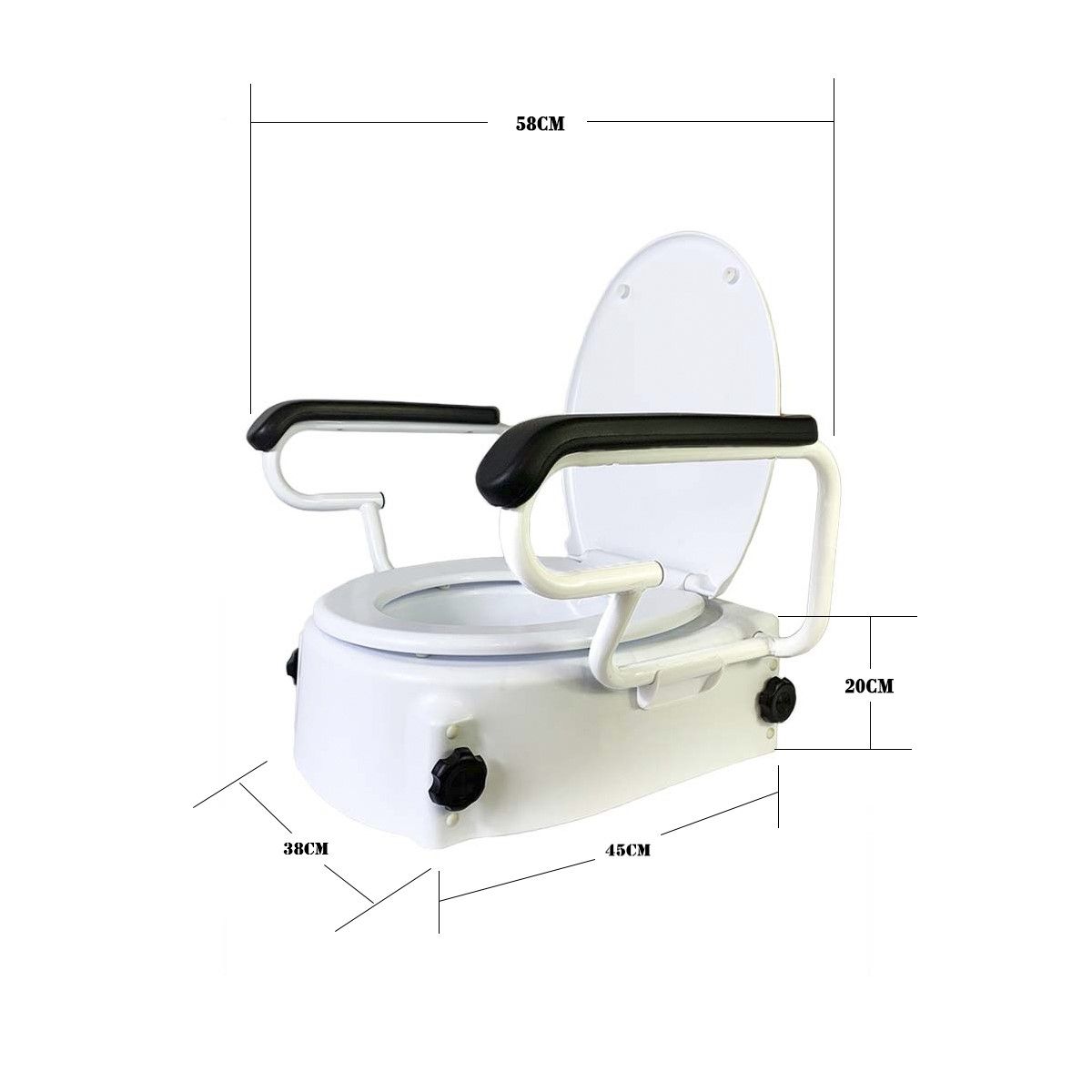 GENERICO - Alza Bañó Con Apoyabrazos Y Tapa Asiento Wc Fijación Externa