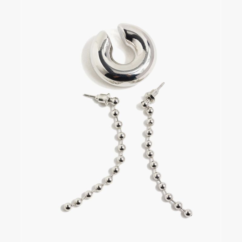 LOUNGE - Set Aros Mujer Largos Con Maxi Cuff Plateado