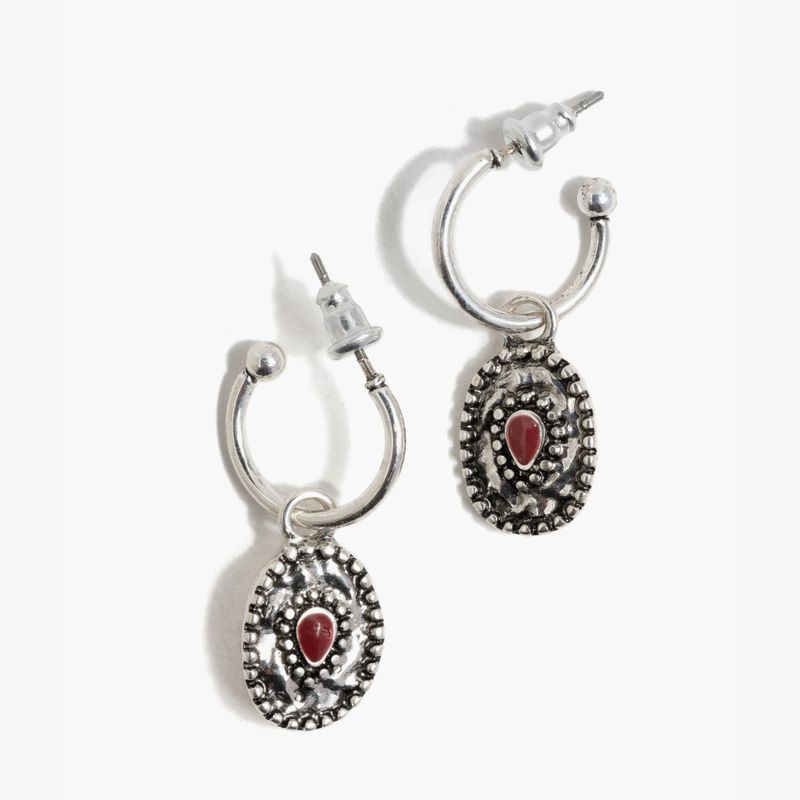 LOUNGE - Aros Mujer Moneda Textura Plateado