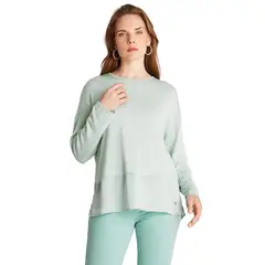CURVI - Polera Camant Tejida Mix Fabric Con Satín Menta