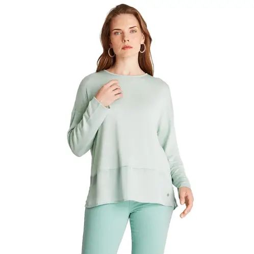 CURVI - Polera Camant Tejida Mix Fabric Con Satín Menta