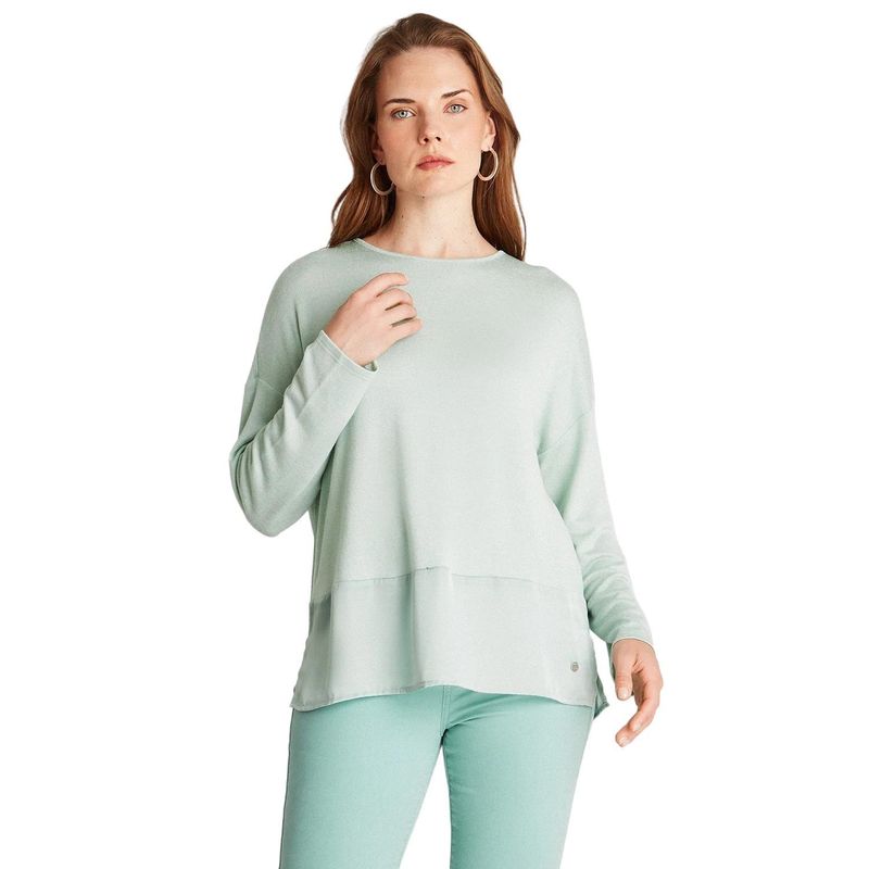CURVI - Polera Camant Tejida Mix Fabric Con Satín Menta