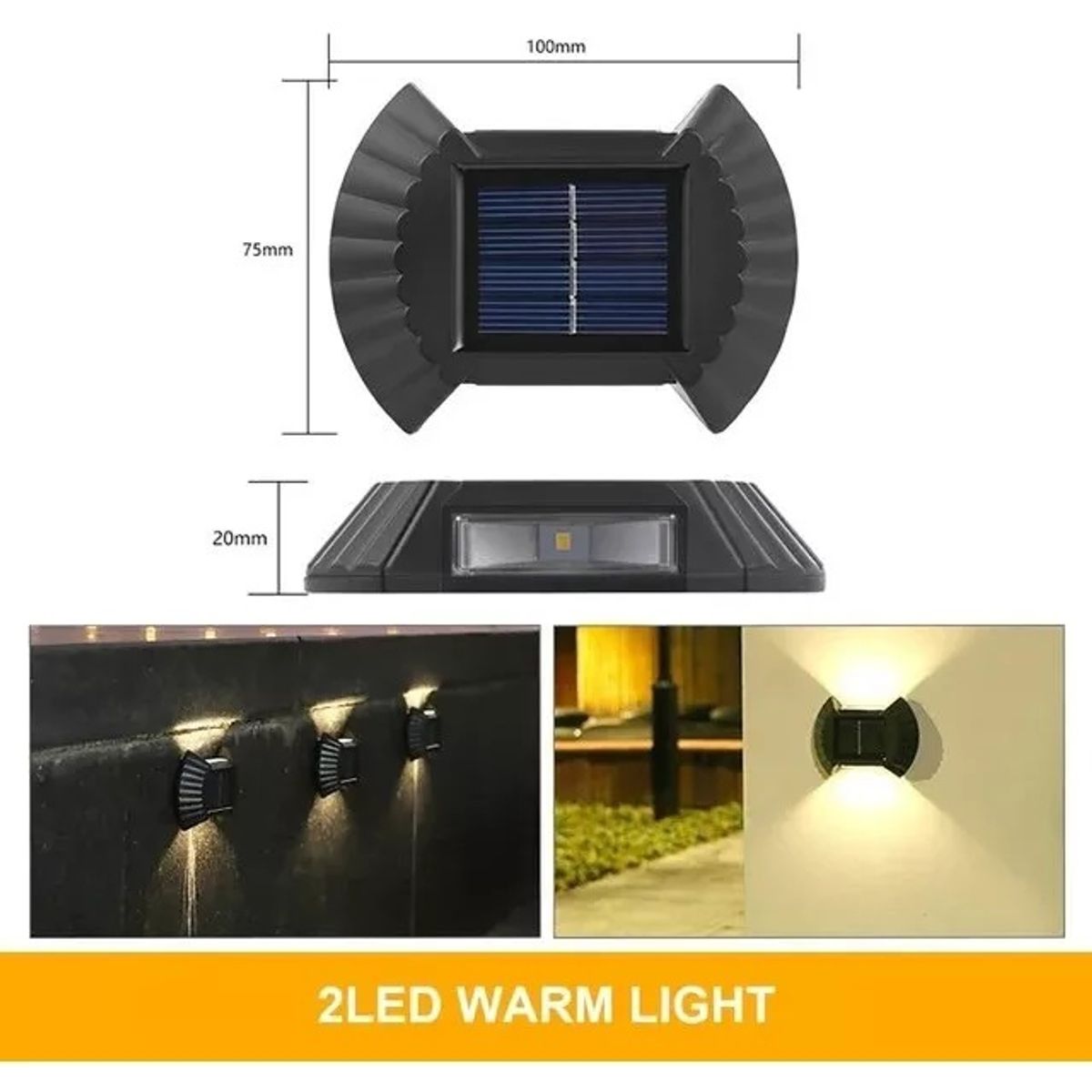 GENERICO - Pack X4 Aplique Solar Exterior Lampara Foco Reflector 2 Led