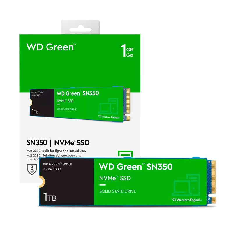 WESTERN DIGITAL - Disco Solido SSD interno WD Green SN350 1TB M.2 2280 PCIe3.1