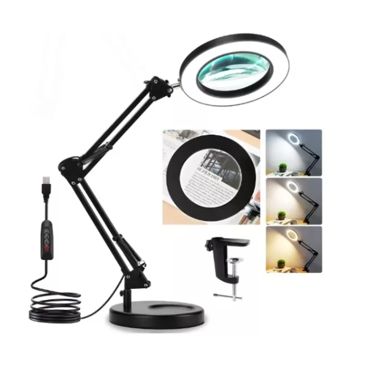 GENERICO - Lámpara Lupa De Aumento Lente Circular Luz Led Soporte 2en1