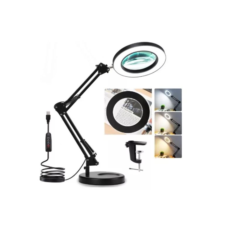GENERICO - Lámpara Lupa De Aumento Lente Circular Luz Led Soporte 2en1