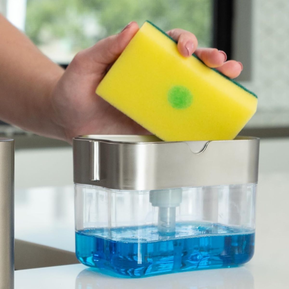 GENERICO - Dispensador De Jabón Lavalozas Con Esponja Lavaplatos Gris