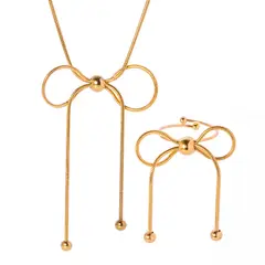 GENERICO - Set Collar Anillo De Lazo Coquette Nudo Acero Baño Oro 18k