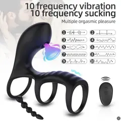 GENERICO - Anillo vibrador con succionador clitoris