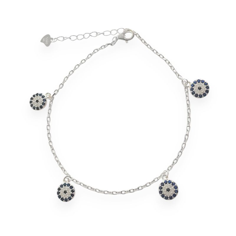 ANDREA COGGIOLA JOYAS - Pulsera 4 Ojos Turcos Colgantes Plata Fina 925