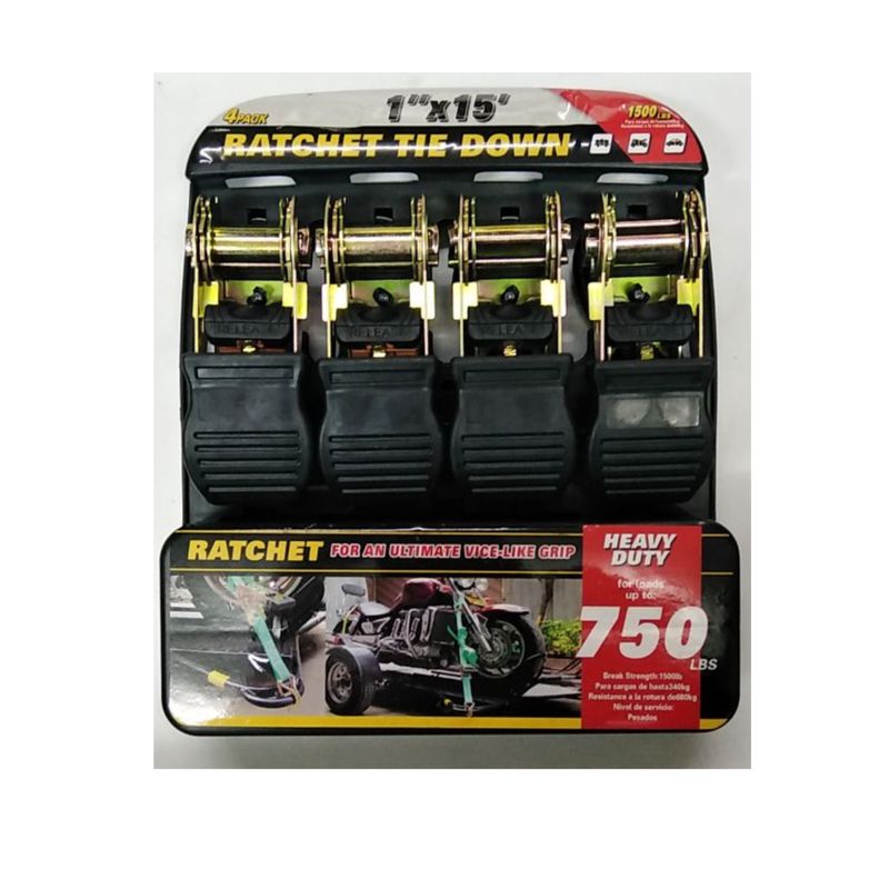 GENERICO - Set 4 Amarras Tie Down Eslingas Con Tensor Para Motos