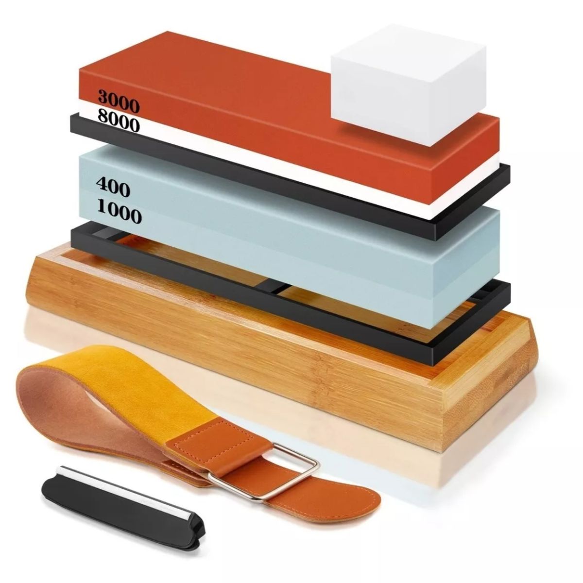 GENERICO - Set Piedras De Afilar 4001000 30008000  Base Bambú  Guía