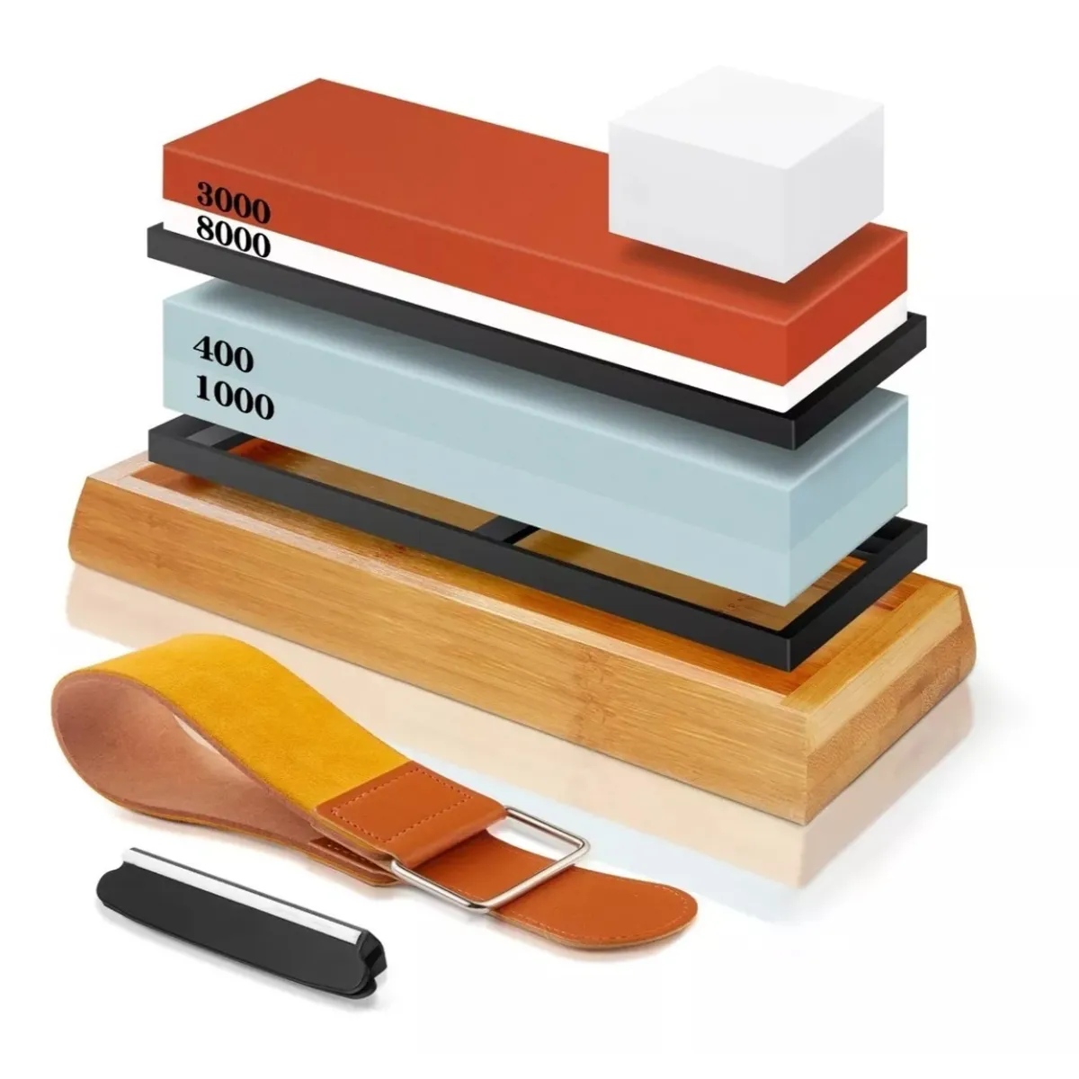 GENERICO - Set Piedras De Afilar 4001000 30008000  Base Bambú  Guía