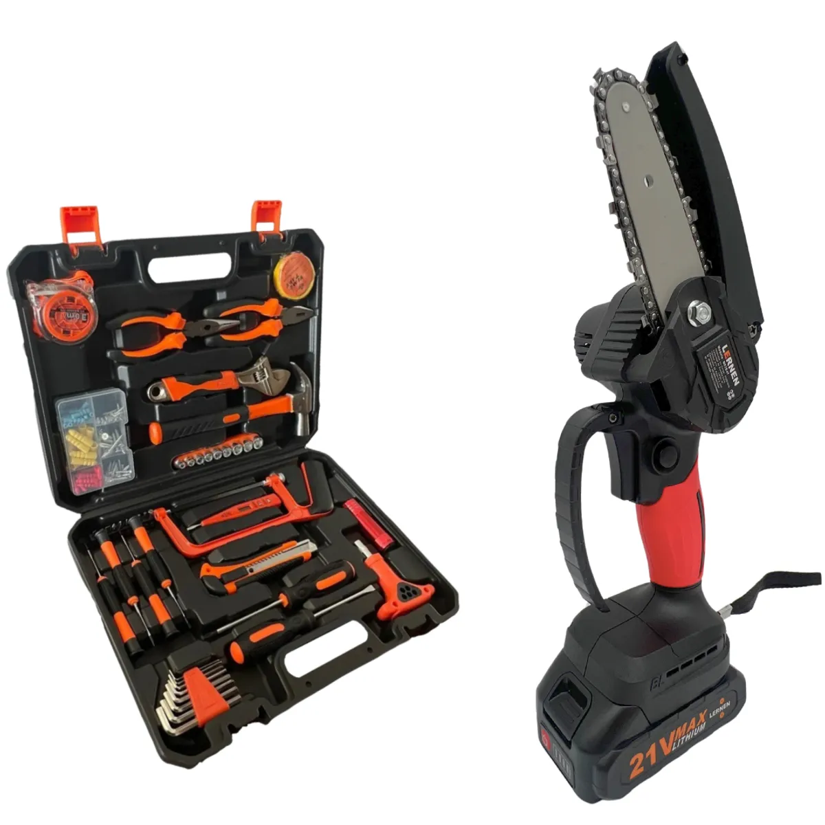 LERNEN - Pack Motosierra Podadora 2 Baterías + Set De Herramientas