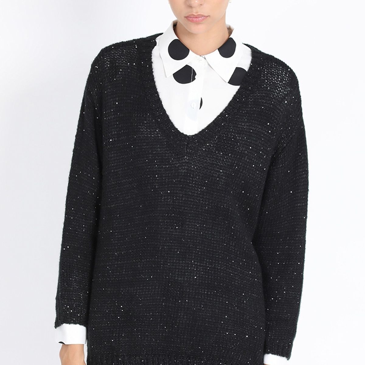 LIOLA - Tejido Punto Relax Mix Lentejuelas, Negro Liola