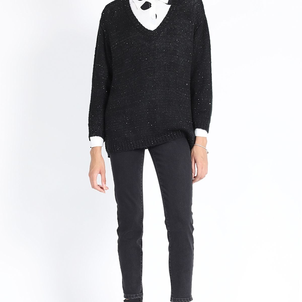 LIOLA - Tejido Punto Relax Mix Lentejuelas, Negro Liola