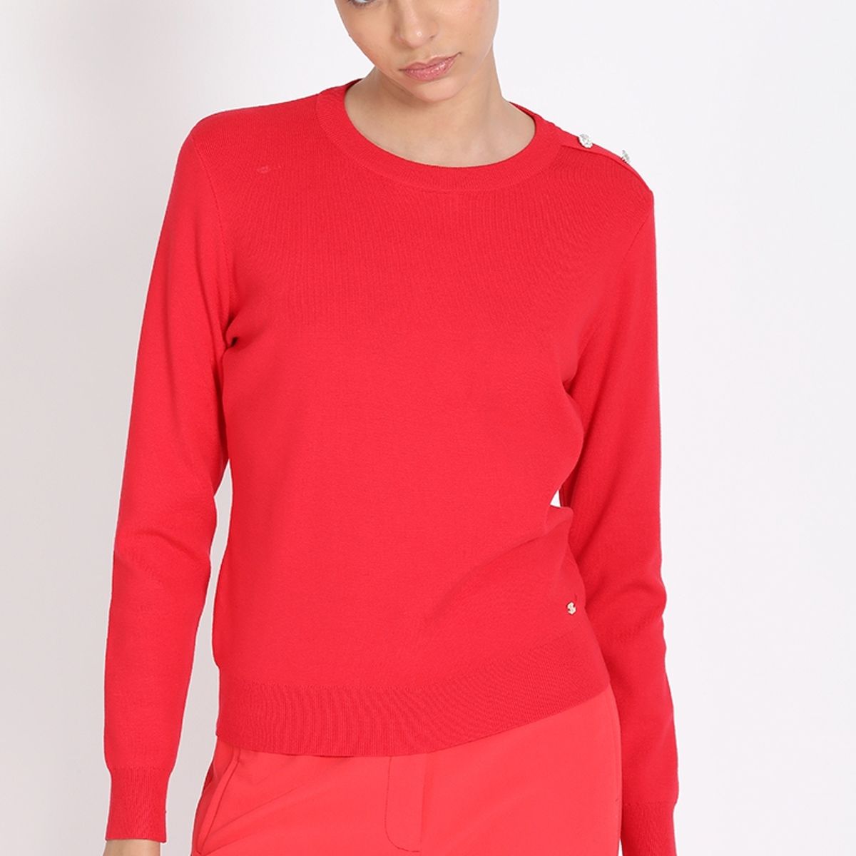 LIOLA - Tejido Punto Boton Joya En Hombro, Rojo Liola