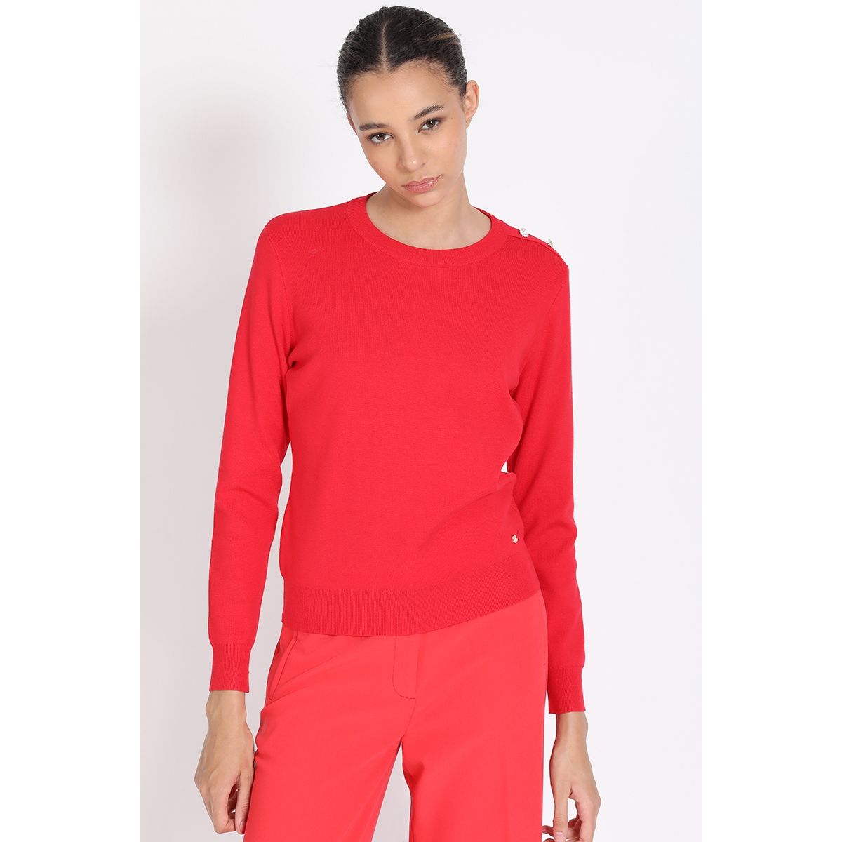 LIOLA - Tejido Punto Boton Joya En Hombro, Rojo Liola