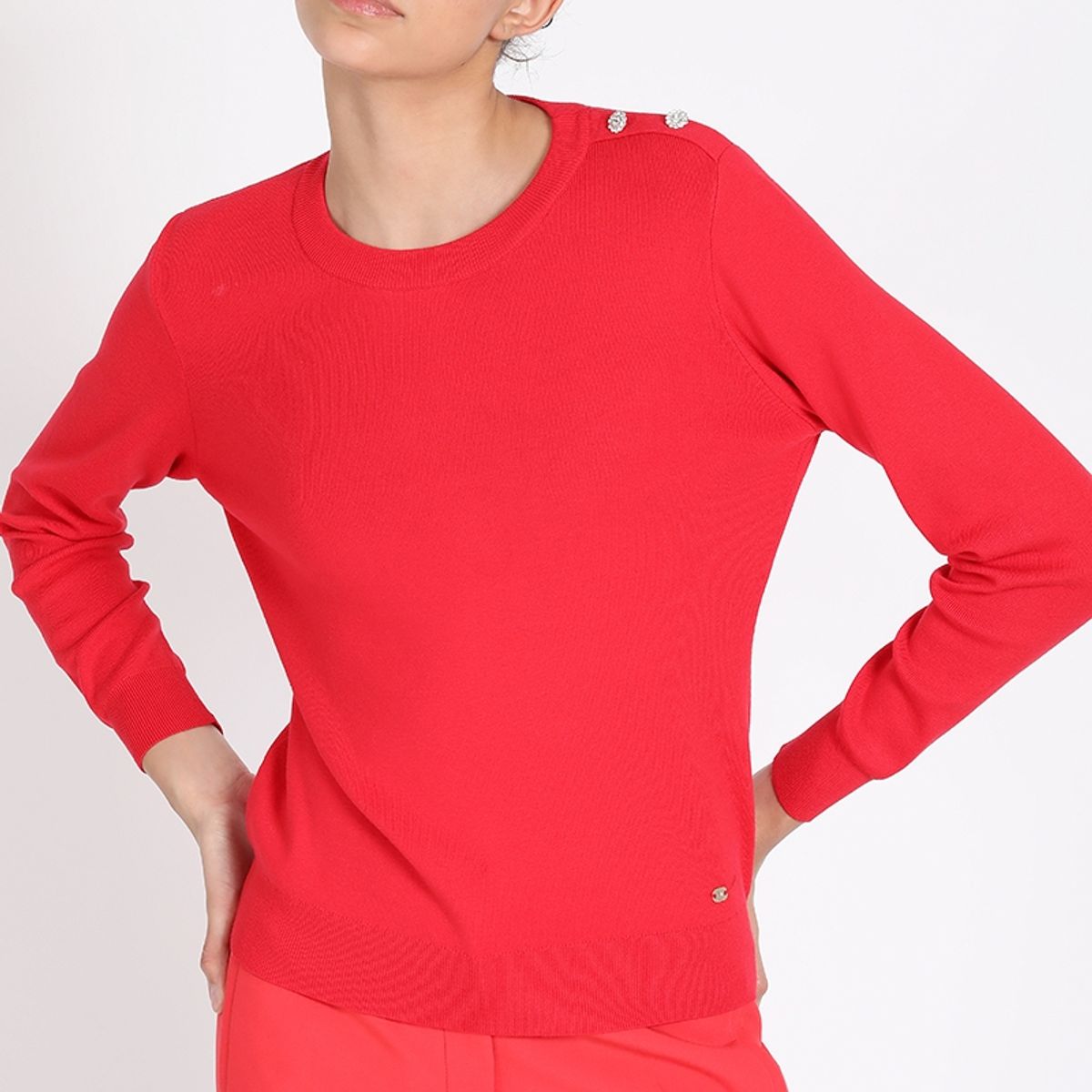 LIOLA - Tejido Punto Boton Joya En Hombro, Rojo Liola