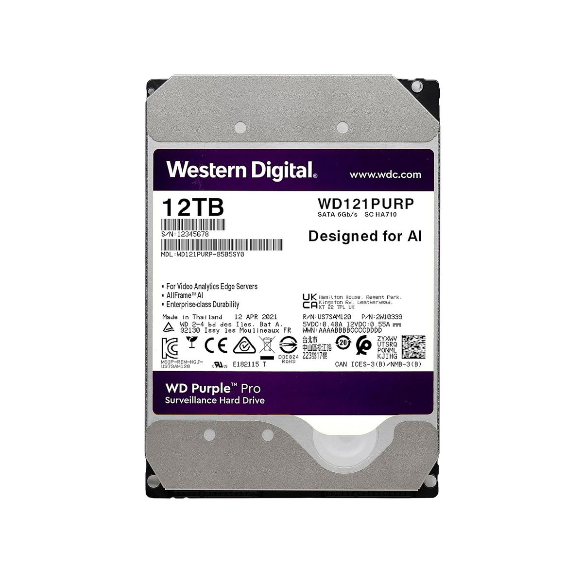 WESTERN DIGITAL - Disco HDD Interno Western Digital Purple Pro 12TB Vigilancia