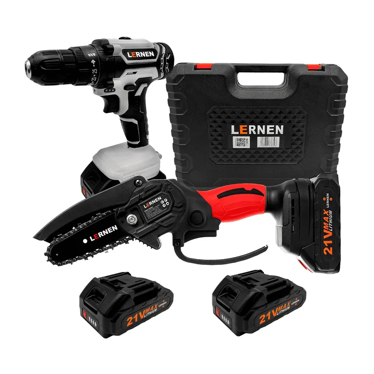 Pack Taladro Inalambrico + Motosierra Podadora - 4 Baterias