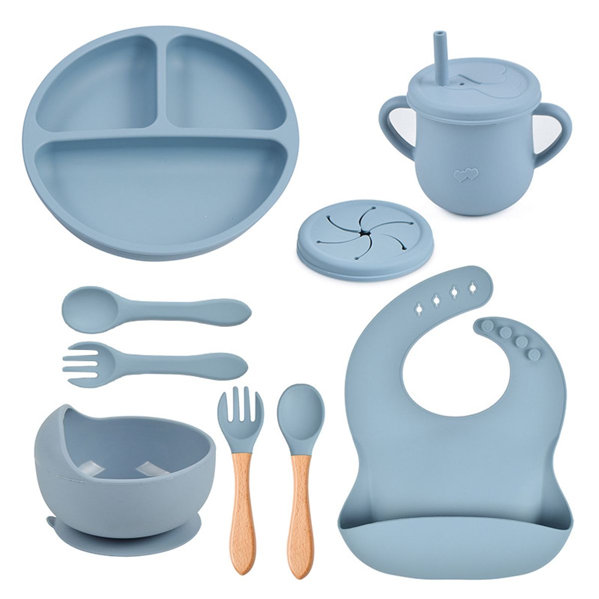 GENERICO - Set Alimentación Silicona Libre Bpa 9 Piezas Antideslizante