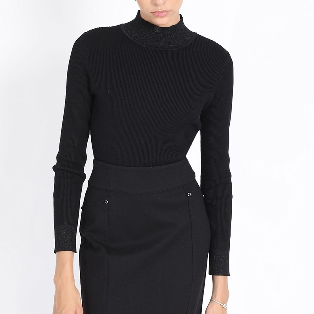 LIOLA - Tejido Punto Con Hilo Metalizado, Negro Liola