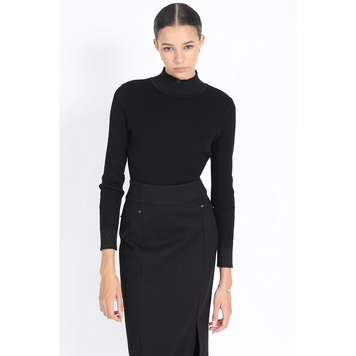 LIOLA - Tejido Punto Con Hilo Metalizado, Negro Liola