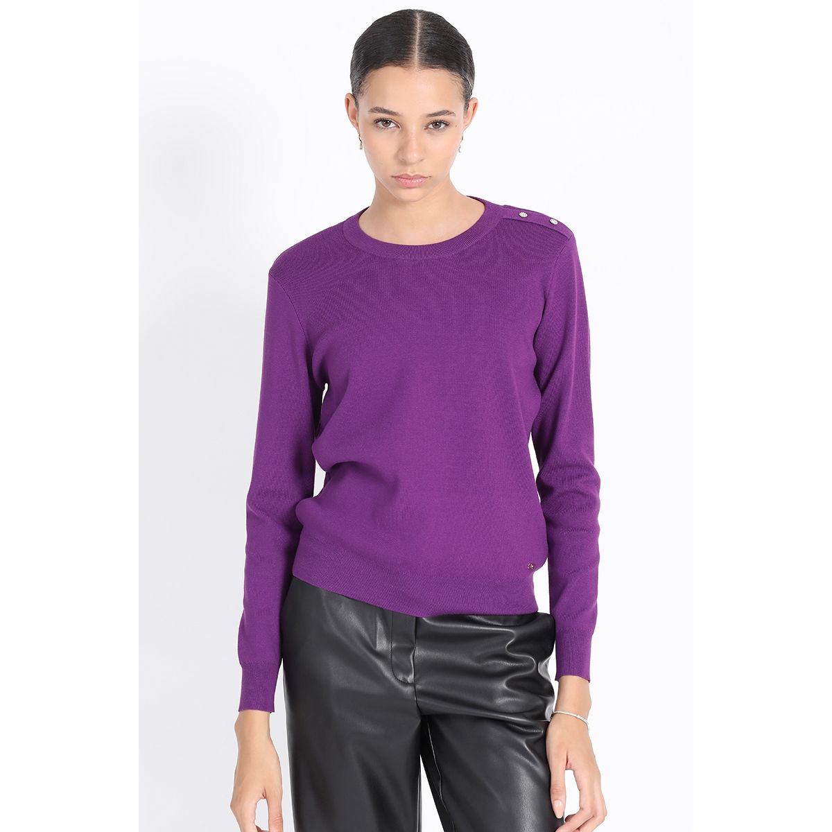 LIOLA - Tejido Punto Boton Joya En Hombro, Violeta Liola