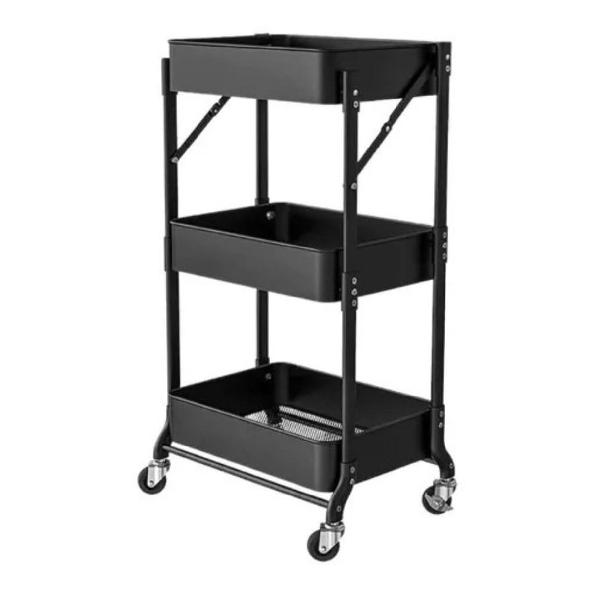 GENERICO - Organizador Carro Plegable Multiuso De 3 Niveles Negro