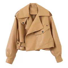 TIOZONEY - Chaqueta PU Sintético Mujer - Café