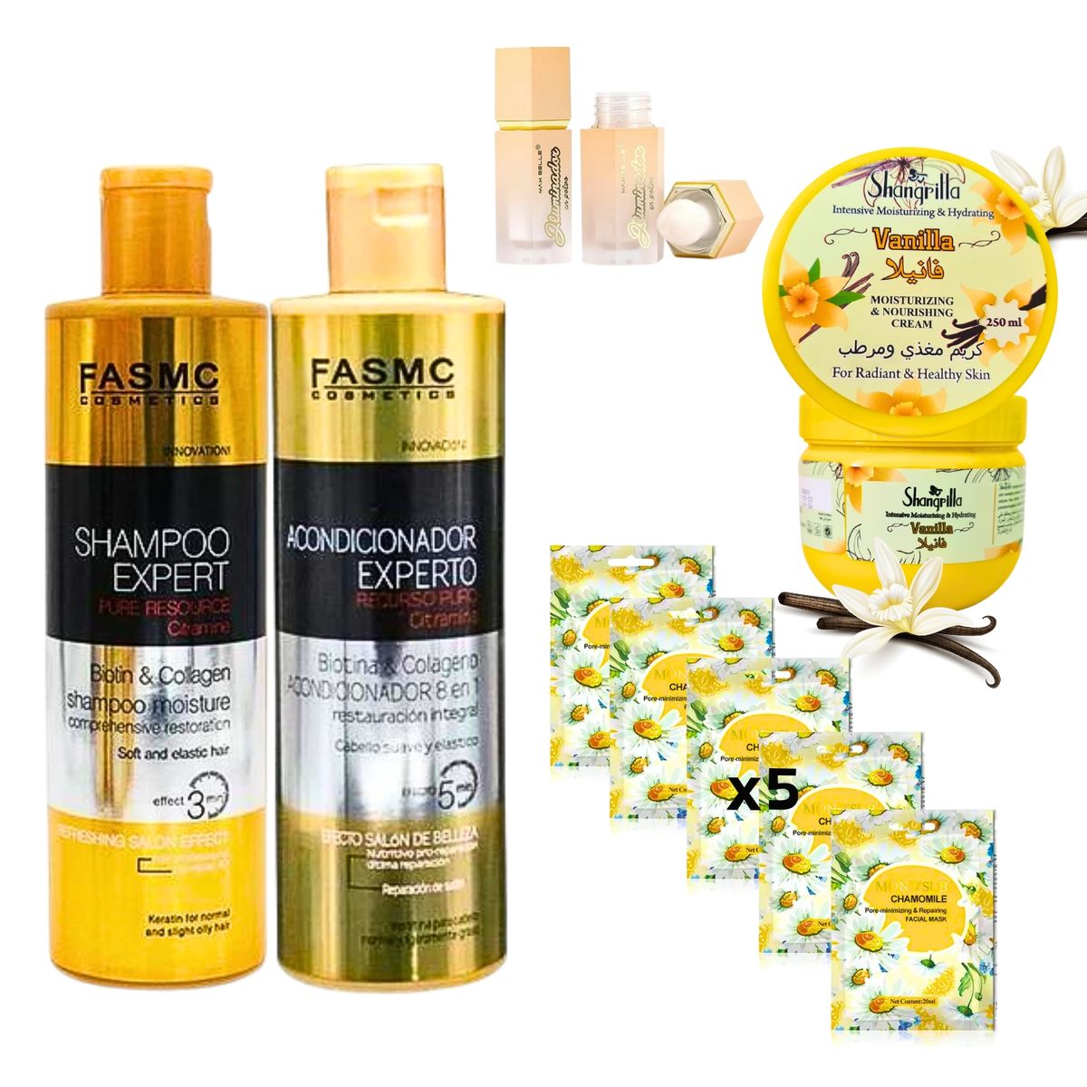 GENERICO - Kit Amarillo Mamá-San Valentín Shampoo Crema Mascarillas Iluminador.