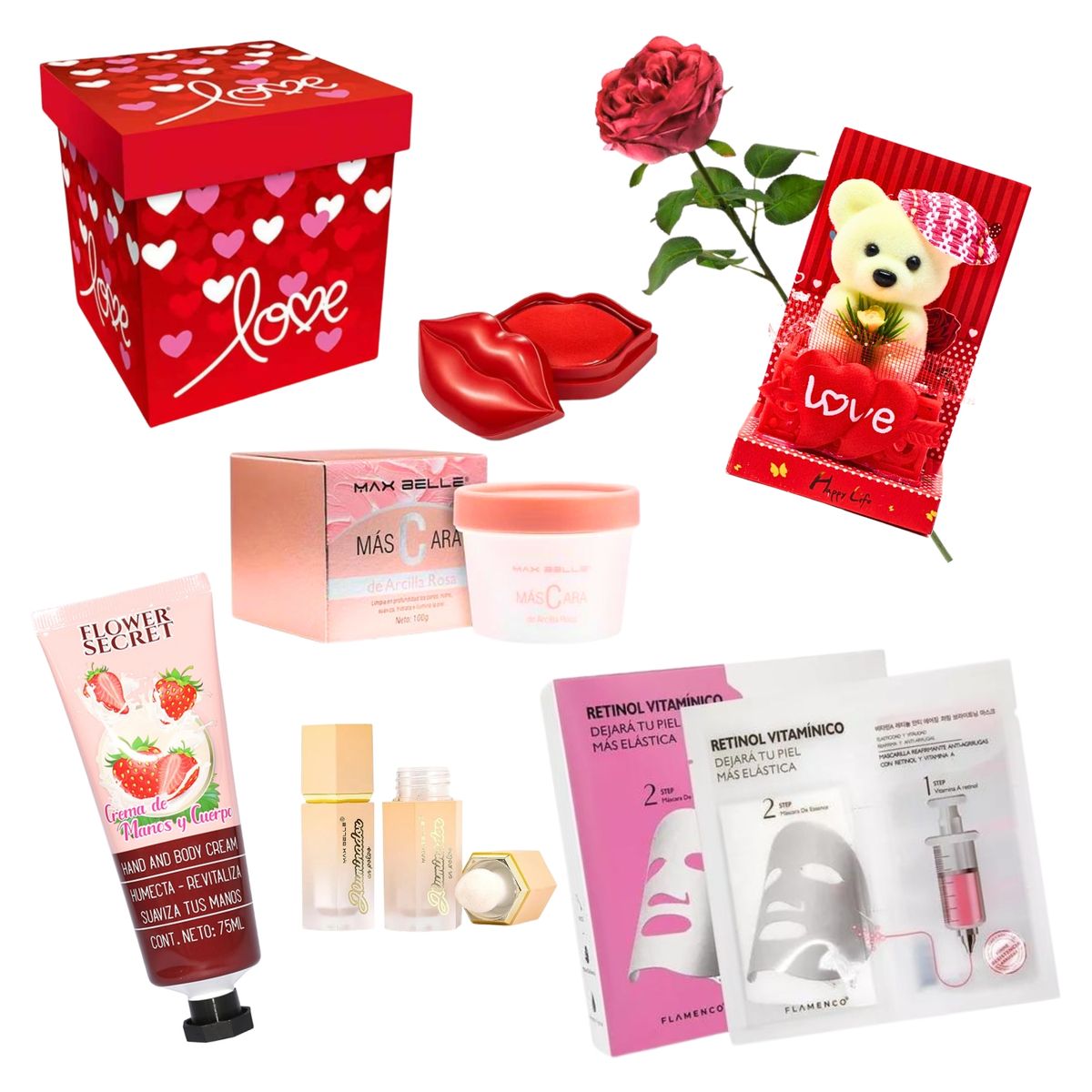 GENERICO - Kit Detalles Peluche-Mascarillas-Iiluminador-Rosa-Crema