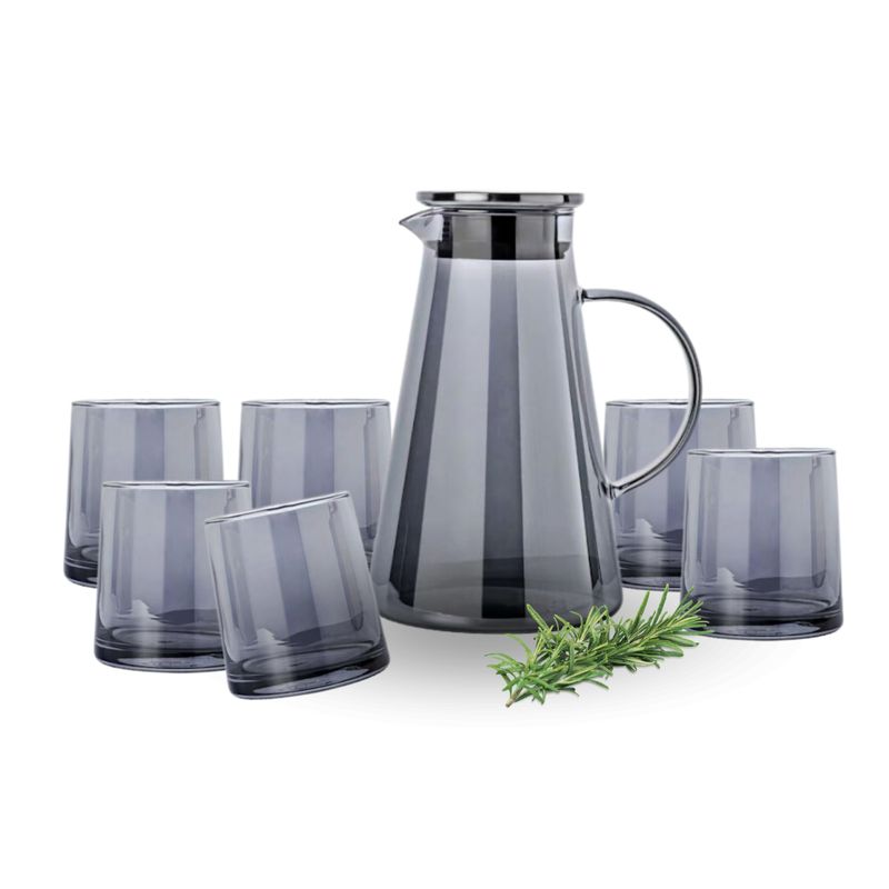 SANTU HOME & DECO - Set Tetera De Vidrio Con 6 Vasos Negro Liso