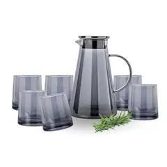 SANTU HOME & DECO - Set Tetera De Vidrio Con 6 Vasos Negro Liso