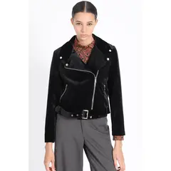 LIOLA - Chaqueta Biker Terciopelo Con Bordado, Negro
