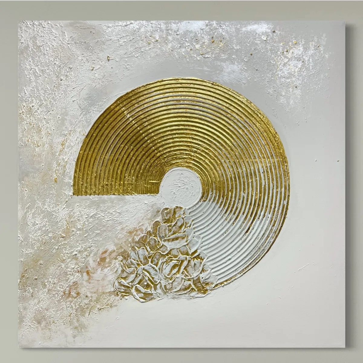 GENERICO - CUADROS PINTADOS A MANO ABSTRACTO GRIS Y DORADO PINTURA ESFERA