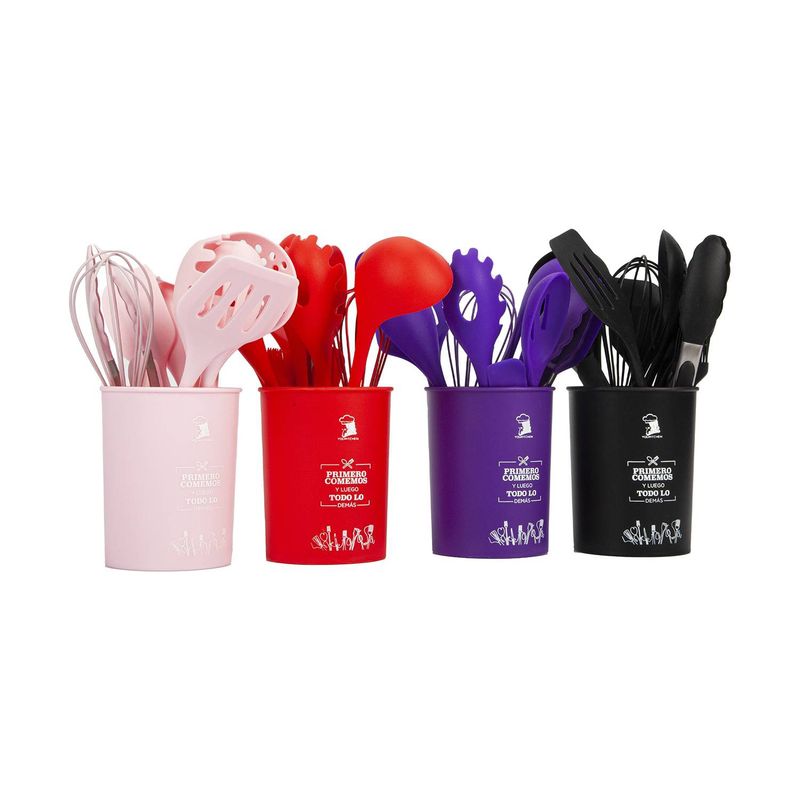 GENERICO - Set 12 Utensilios De Silicona De Cocina - Rosa