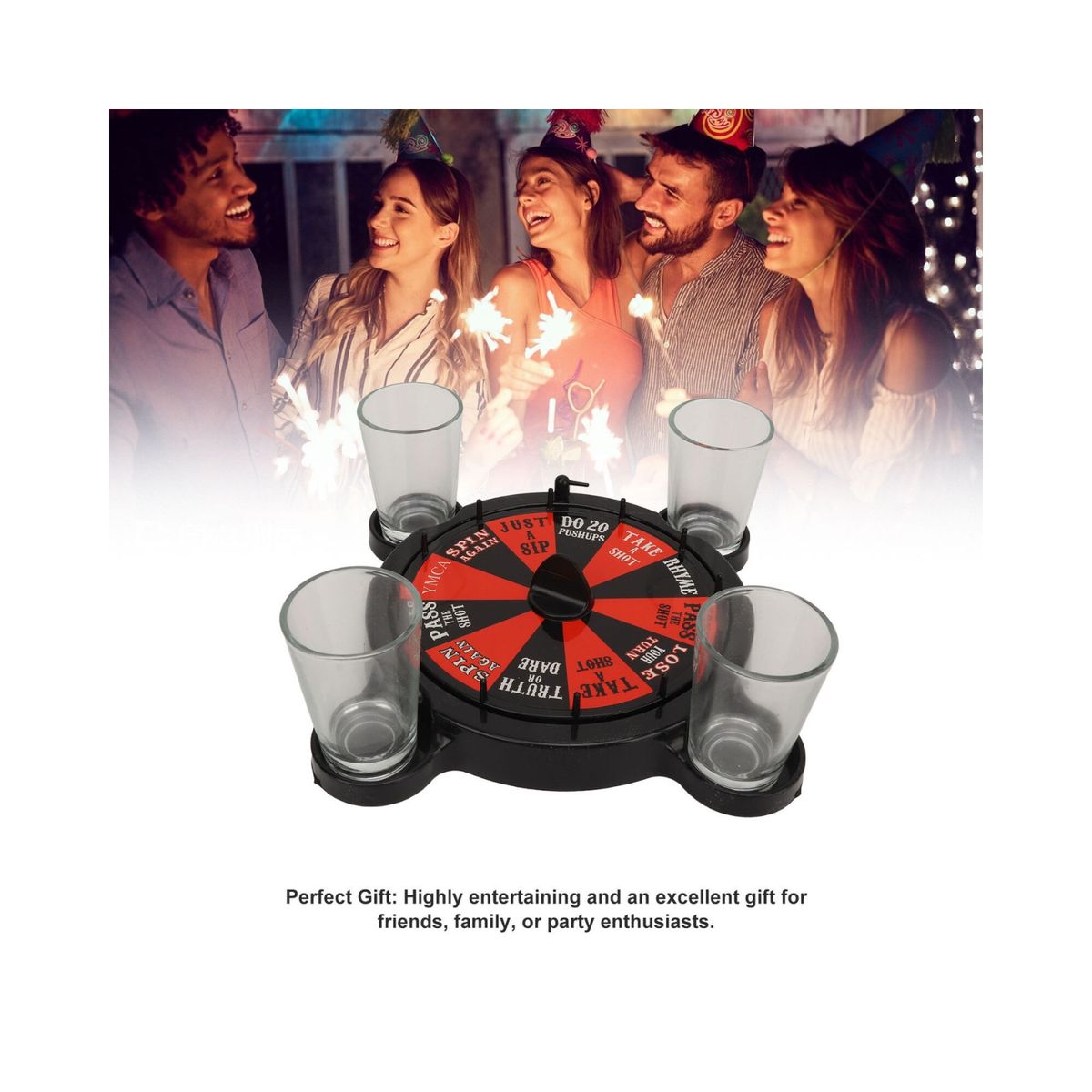 GENERICO - Juego De La Ruleta Retos Shots + 4 Vasos Amigos Bar