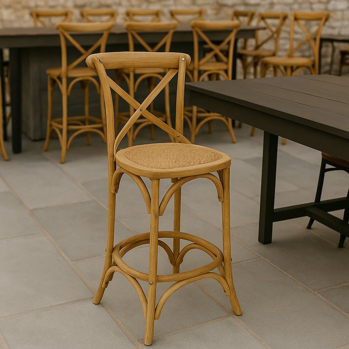 MEYA MUEBLES - Taburete Crossback madera y ratán color café