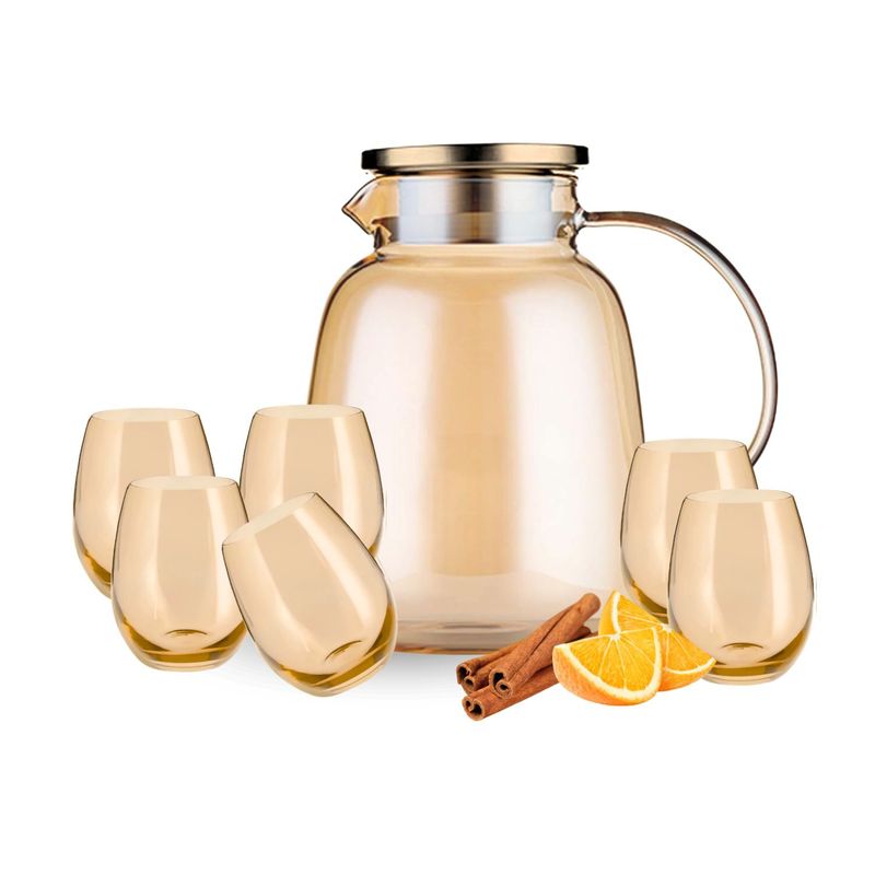 SANTU HOME & DECO - Set Jarra De Vidrio Con 6 Vasos 2l Jugo Agua Bebidas