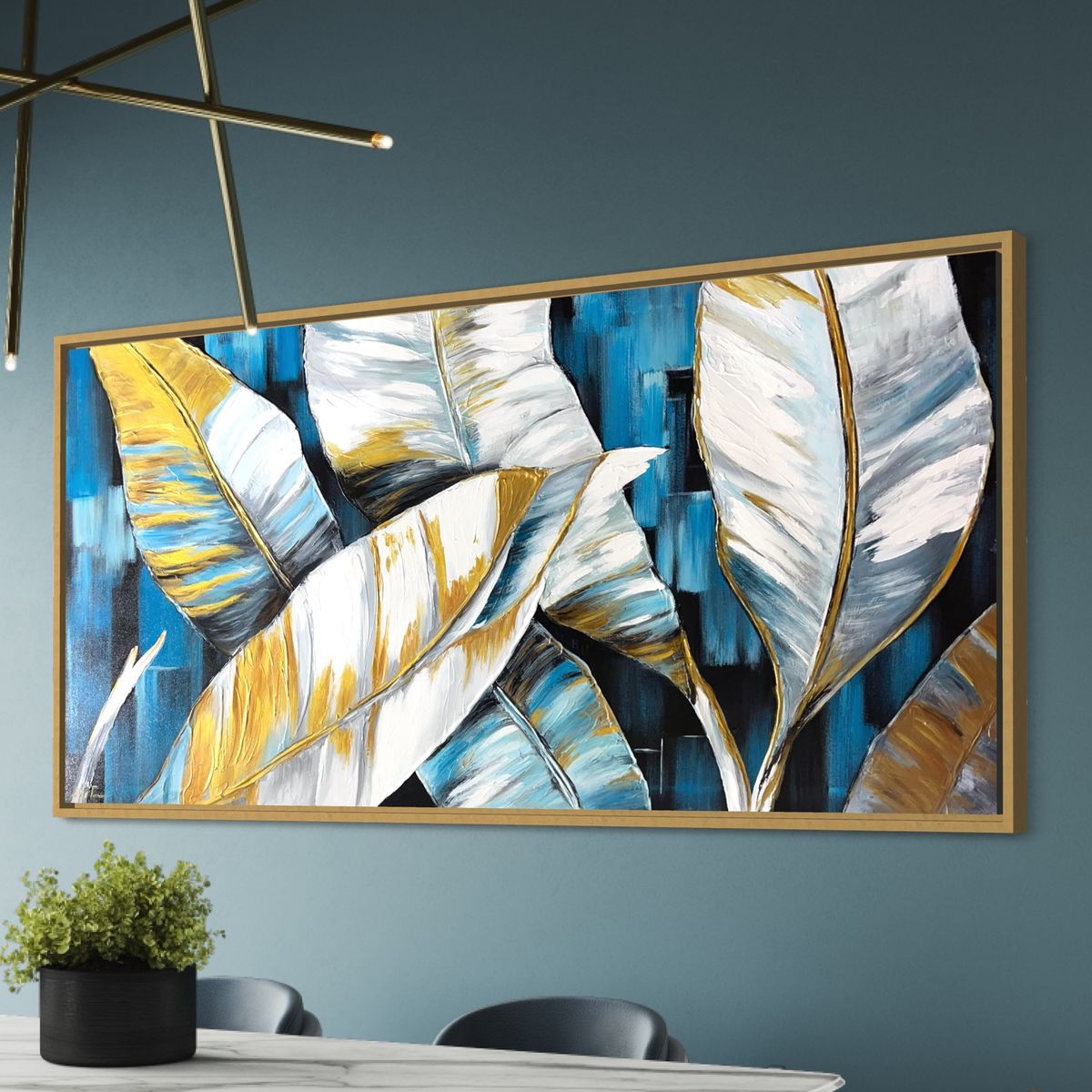 GENERICO - CUADRO PINTADO A MANO.160CM X 80CM PINTURA  ABSTRACTO ACRÍLICO HOJAS