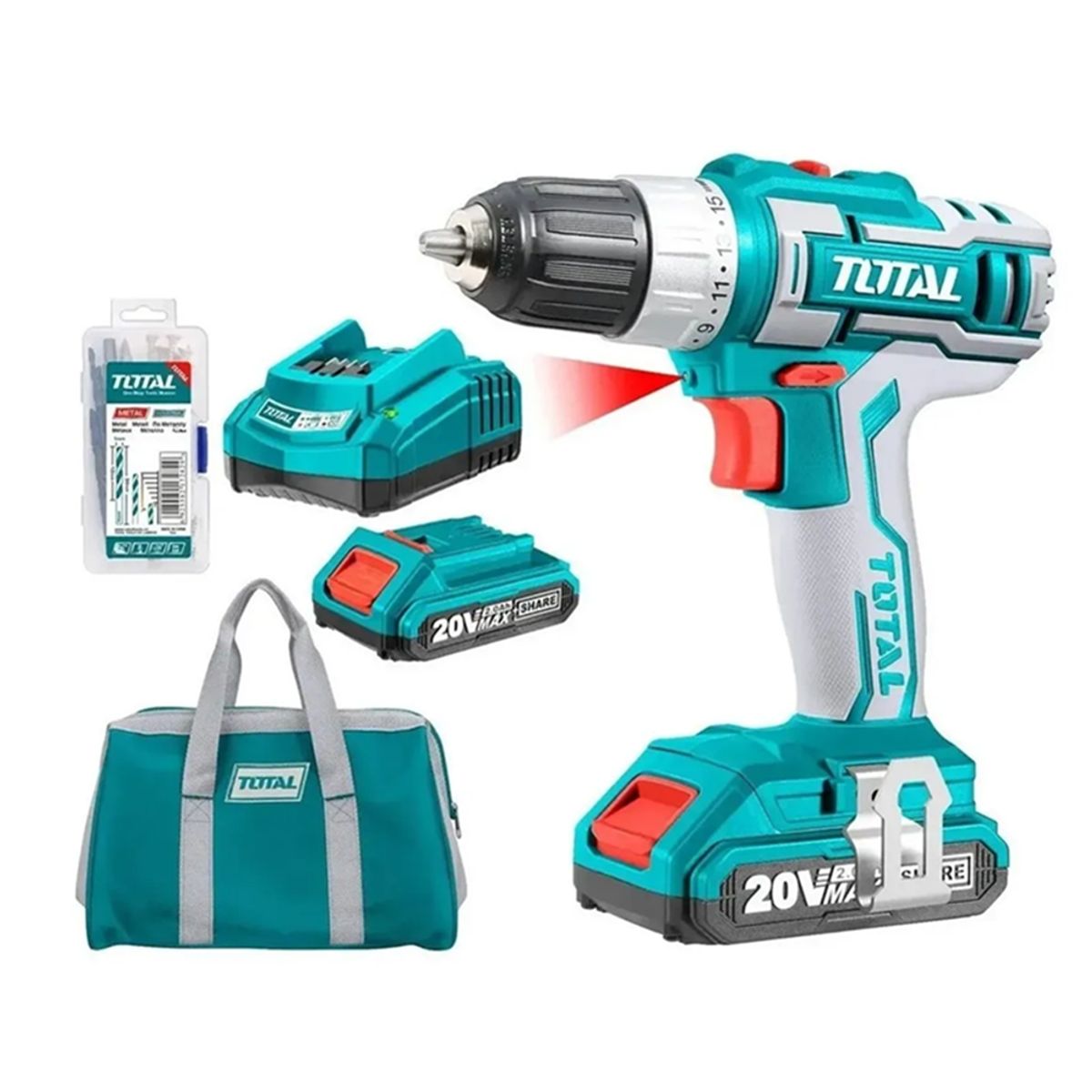 TOTAL TOOLS - Taladro Atornillador Inalambrico 10mm 20v Bat Carg Total Tdli2002