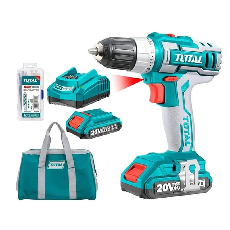 TOTAL TOOLS - Taladro Atornillador Inalambrico 10mm 20v Bat Carg Total Tdli2002.