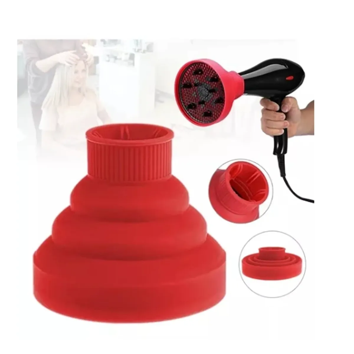 GENERICO - Difusor Plegable De Silicona Para Secador De Cabello ROJO.