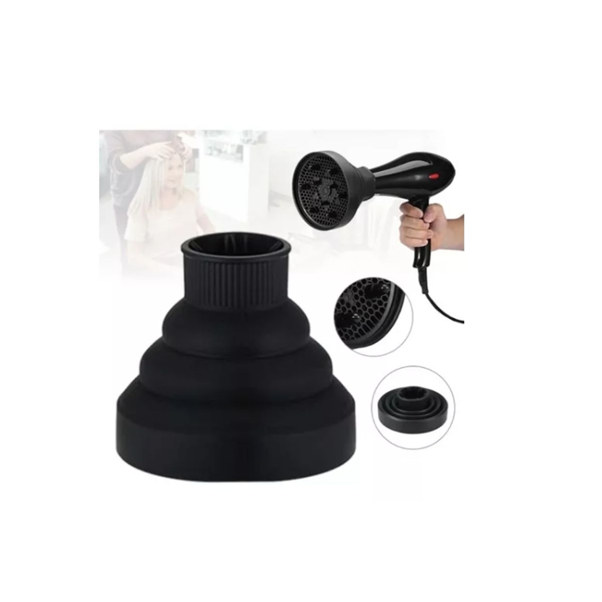 GENERICO - Difusor Plegable De Silicona Para Secador De Cabello NEGRO.