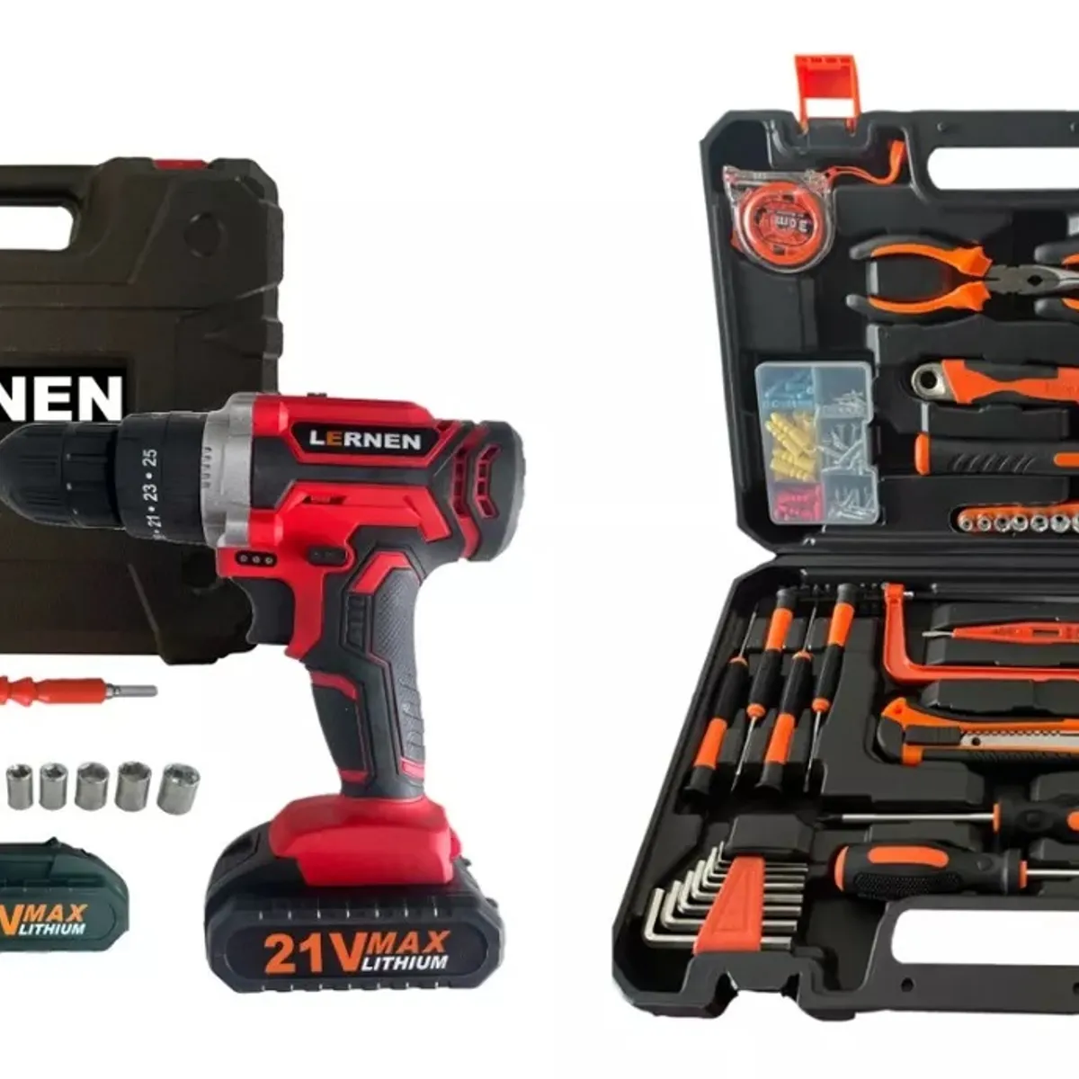 LERNEN - Taladro Percutor Inalámbrico 21v 2baterías Set Herramientas